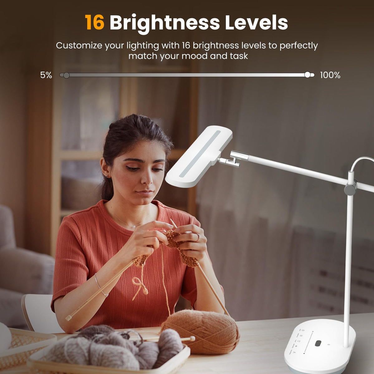 Newkana LED Desk Lamp with CRI 98, Advanced Eye-Caring Bright Desk Light for Crafting, Home Office & Kids Studying, Multi-Angle Adjustable, Dimmable Full Spectrum with Touch & Gesture Control