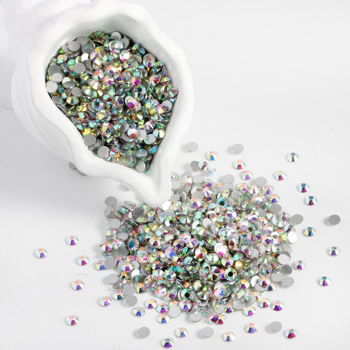 5000PCS SS6 Flatback Rhinestones | 12-Facet Diamond-Cut Glass Gems for Nail Art, Clothing, DIY Crafts |Glue-On Decoration Stones with Silver Backing(Crystal AB)