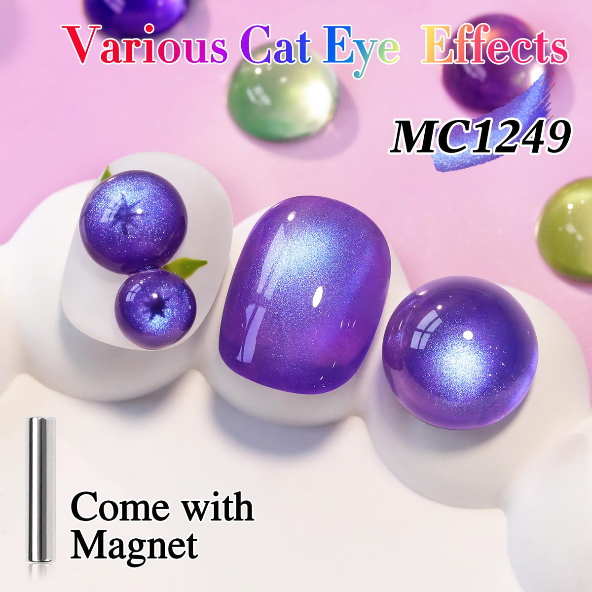 Double Rhythm 0.5 OZ Cat Eye Gel Polish with Magnet 15ML Holographic Glitter Shimmer Translucent Jelly Color Magnetic Nail Polish Salon DIY at Home (Navy Blue-MC1249)