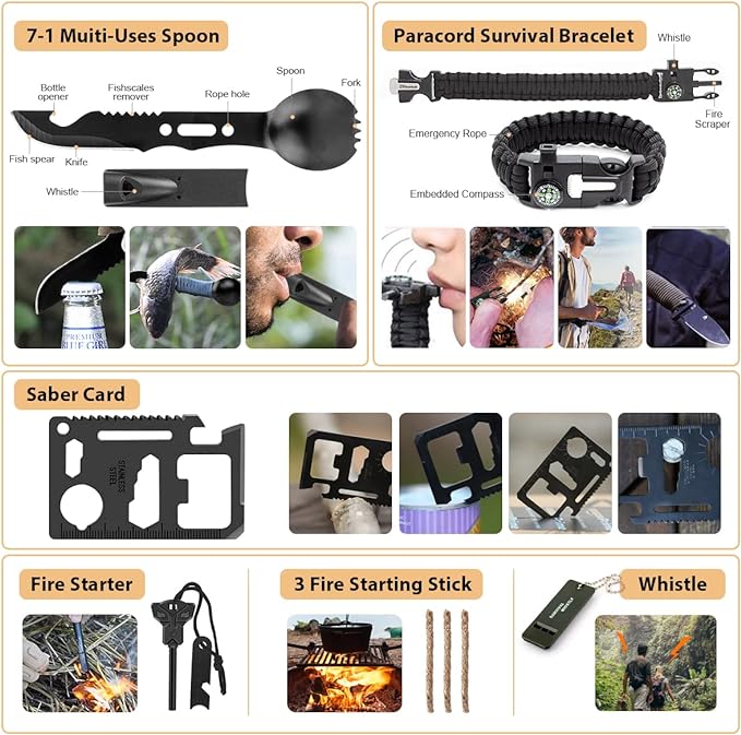 Survival Kit, 250Pcs Survival Gear First Aid Kit with Molle System Compatible Bag and Emergency Tent, Emergency Kit for Earthquake, Outdoor Adventure, Hiking, Hunting, Gifts for Men Women