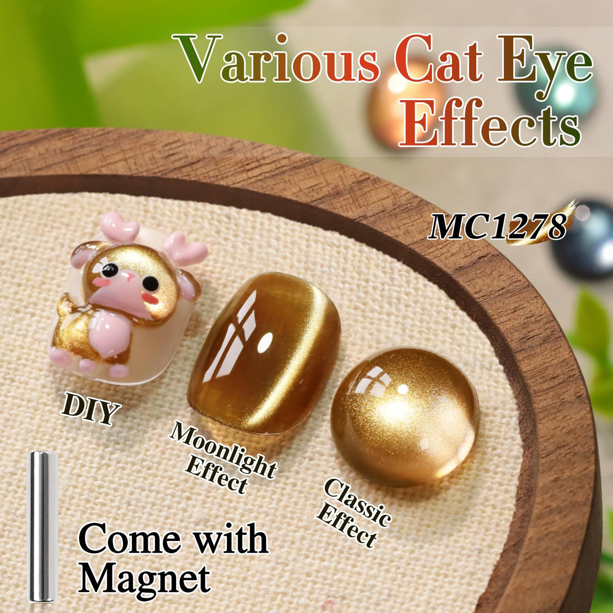 Double Rhythm 0.5 Oz Cat Eye Gel Polish with Magnet Same Color Same Bottle Holographic Glitter Shimmer Translucent Color Salon 15 ML Magnetic Nail Art (Olive Brown-MC1278)