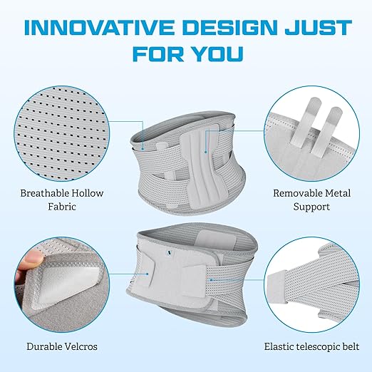 NEENCA Professional Back Brace for Herniated Disc, Lower Back Pain Relief, Lumbar Strain | Adjustable Lumbar Support Belt for Men and Women | Ideal for Work, Lifting, Posture Correction, Sciatica, Scoliosis (Gray, XXX-Large)