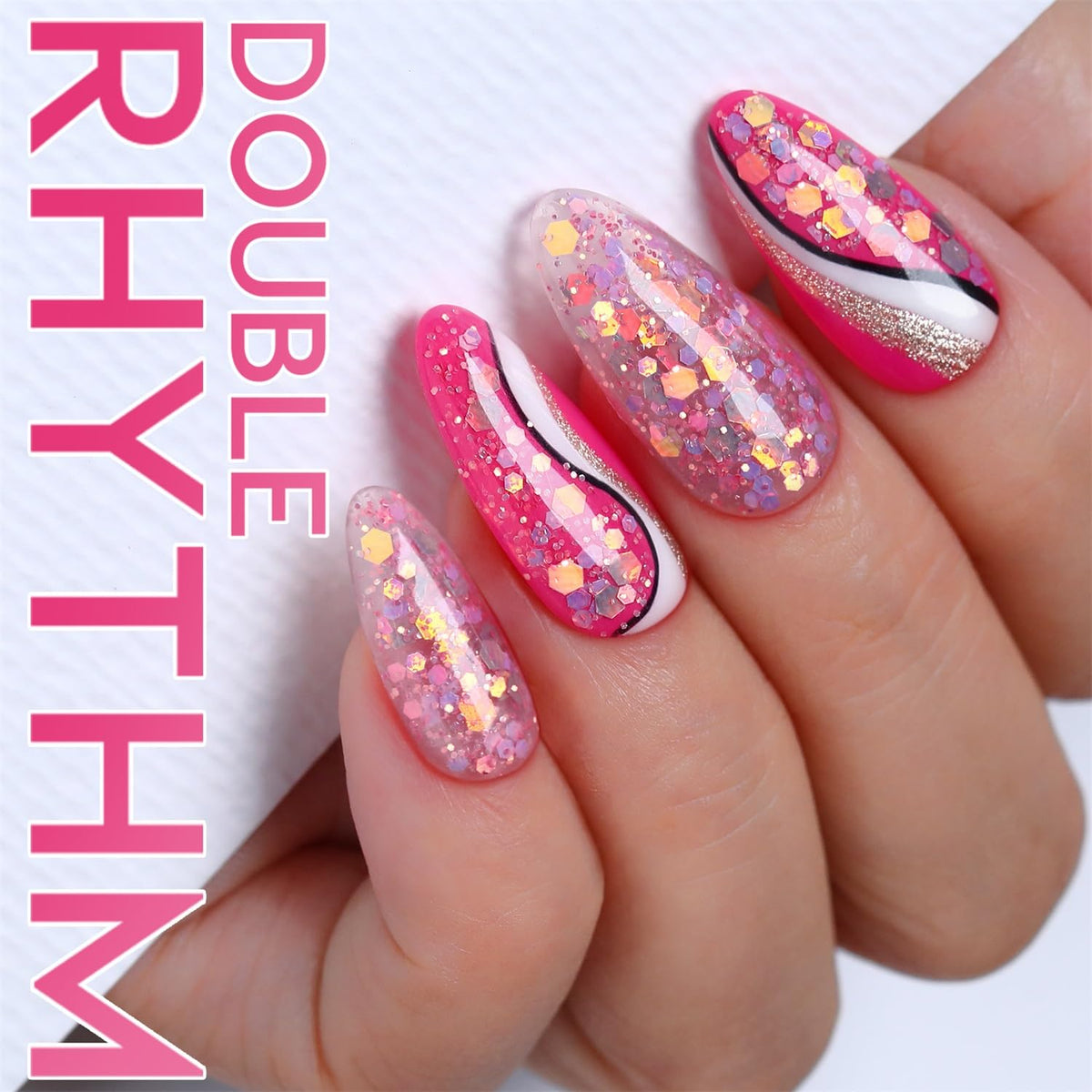 Double Rhythm 15ML Glitter Gel Polish Shimmer Reflective Holographic Color Magnetic for Nail Art Salon DIY at Home (B1086-Pink Passion)