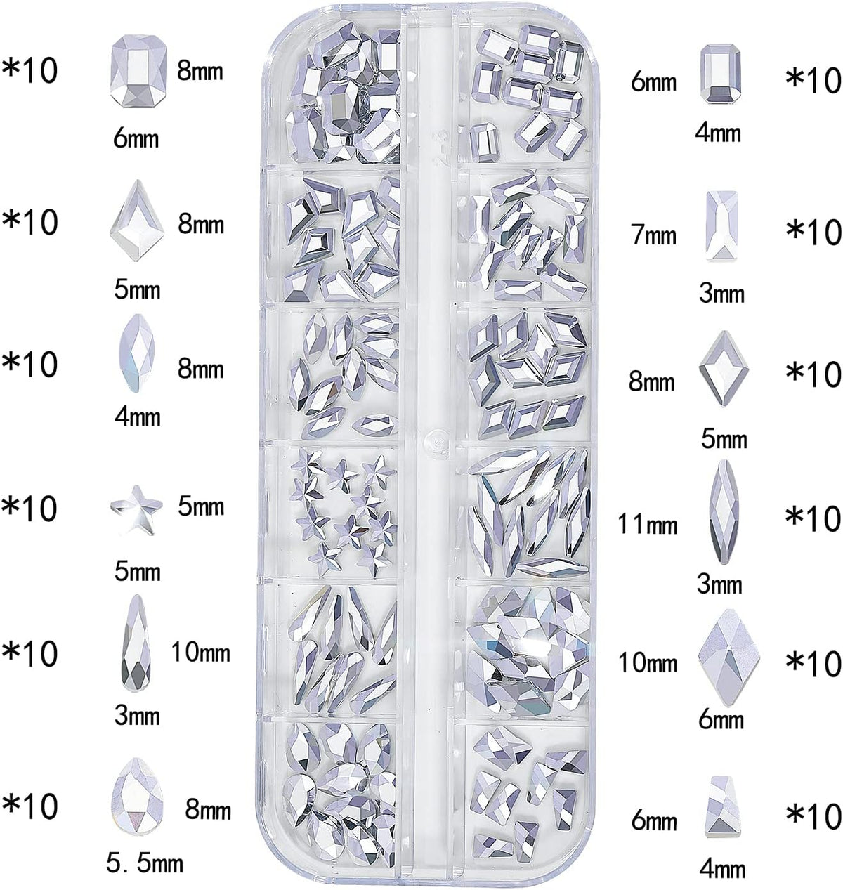 Nail Rhinestones - 3D Multi Shape Size, Flat Back, Manicure Rhinestones Charms, Crystal Silver Gems, with Kit, for Nail Art, Bedazzling Acrylic Nails, DIY Decor