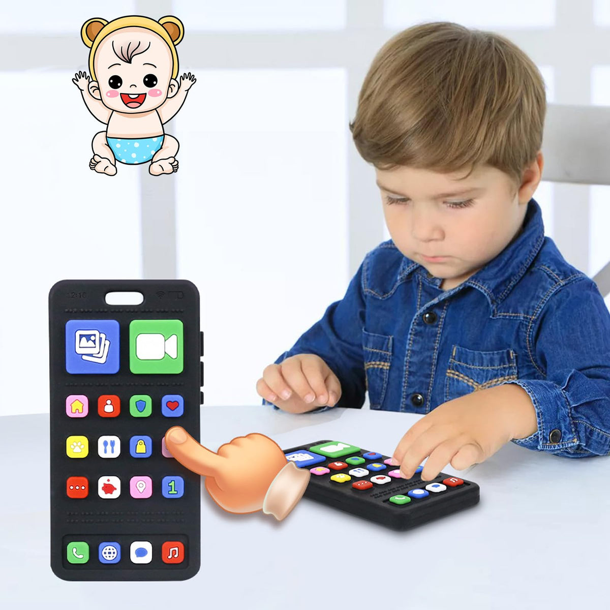 Baby Silicone Teething Toys, Phone and Remote Teether Toys for Toddlers 3-18 Months, Boys Girls Babies Teething Toy, Baby Chew Toy, Freezer BPA Free