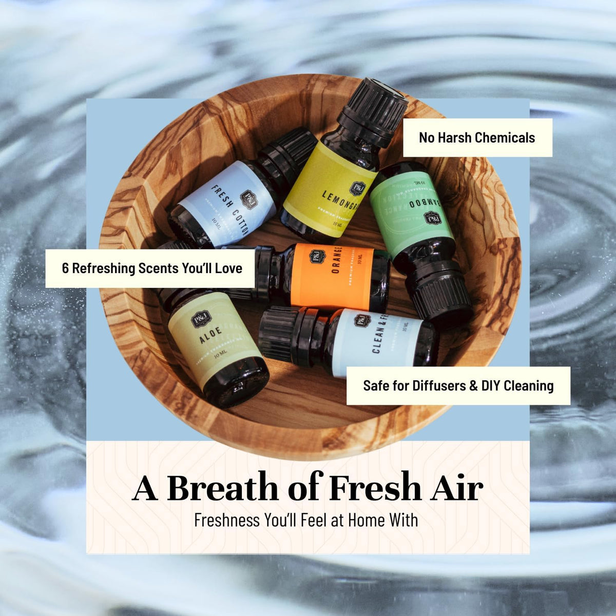 P&J Fragrance Oil Clean Home Set | Lemongrass, Fresh Cotton, Clean & Fresh, Aloe, Bamboo, Orange Candle Scents for Candle Making, Freshie Scent, Soap Making Supplies, Diffuser Oil Scents
