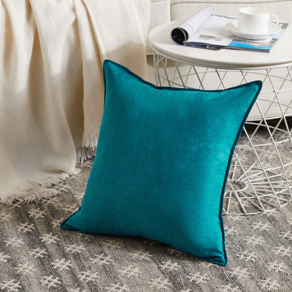 Fancy Homi 2 Packs Premium Faux Suede Decorative Throw Pillow Covers, Super Soft Square Pillow Case,Solid Cushion Cover for Couch/Sofa/Bedroom (18" x 18", Set of 2, Teal)