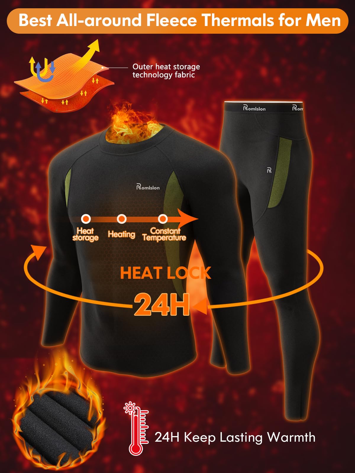 Mens Thermal Underwear Set- Long Johns for Men Base Layer Winter Hunting Gear for Cold Weather A-Black
