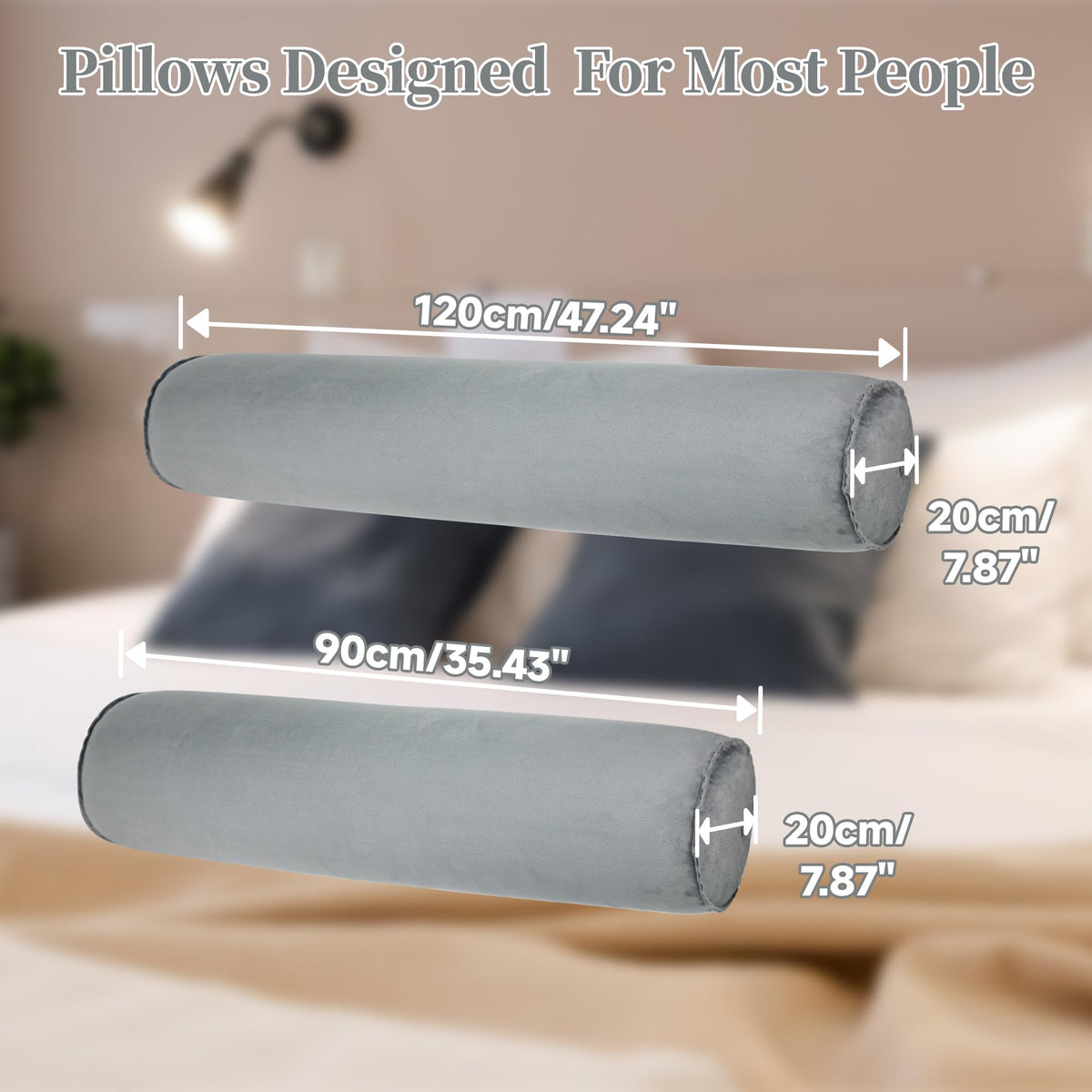 YEEKORO Long Body Pillow for Adults, Inflatable Full Body Pillow, Multifunctional Side Sleeper Pillows, Round Bolster Pillow for Bed (Grey, 120cm/47.24inch)