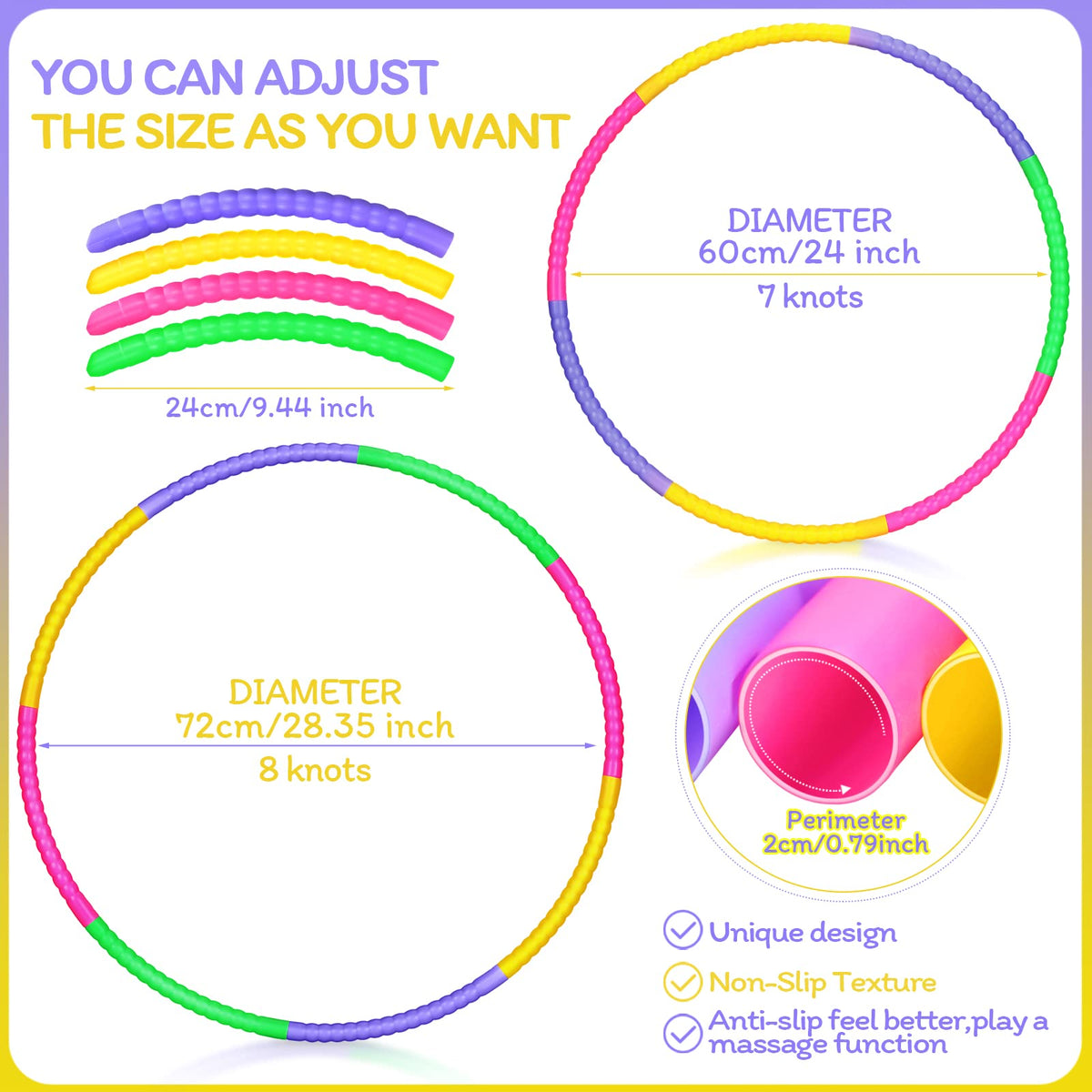 Vinsot 8 Pieces Toy Hoop Detachable Plastic Hoops Exercise Equipment Toy Adjustable Rings for Sports Playing Party Game Dance Pet Training