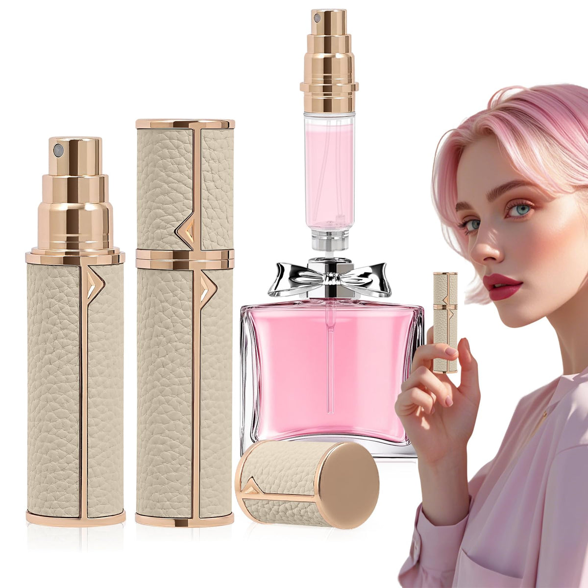 Coxotom Travel Perfume Bottle Refillable – 5ml & 10ml Mini Fine Mist Spray Atomizer, Leak-Proof & Easy Refill, Small Pocket and Purse-Sized, TSA-Approved, for Men and Women (White, 5ml)