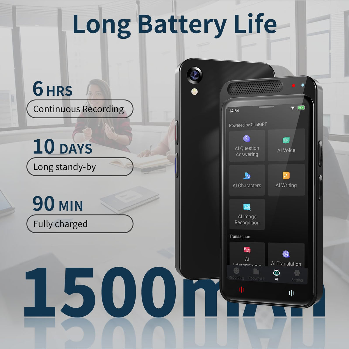 AI Voice Recorder with Playback, Digital Voice Recorder with AI Transcription, Summary, Translation, Full Touch Screen Recorder with 64GB, Audio Recorder Device for Meetings, Lectures, Interviews