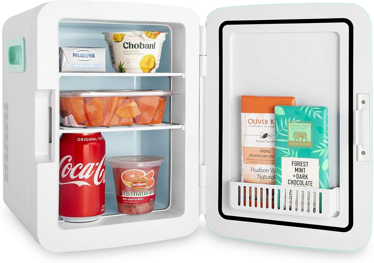 Cooluli 10L Mini Fridge for Bedroom - Car, Office Desk & College Dorm Room - 12V Portable Cooler & Warmer for Food, Drinks, Skincare, Beauty, Makeup & Cosmetics - AC/DC Small Refrigerator (Turquoise)