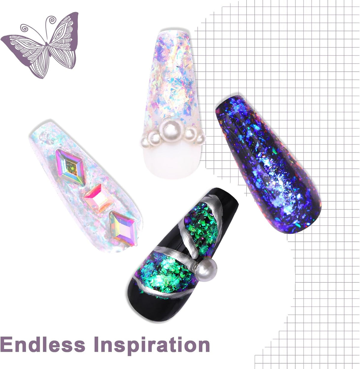 Laza Monet Garden Chameleon Flakes Nail Glitter Irregular Opal Nail Foil Flakes Chunky Confetti Color-Shift Sequins Iridescent Fairy Dust for Mermaid Nails Design, Nail Decorations for Nail Art