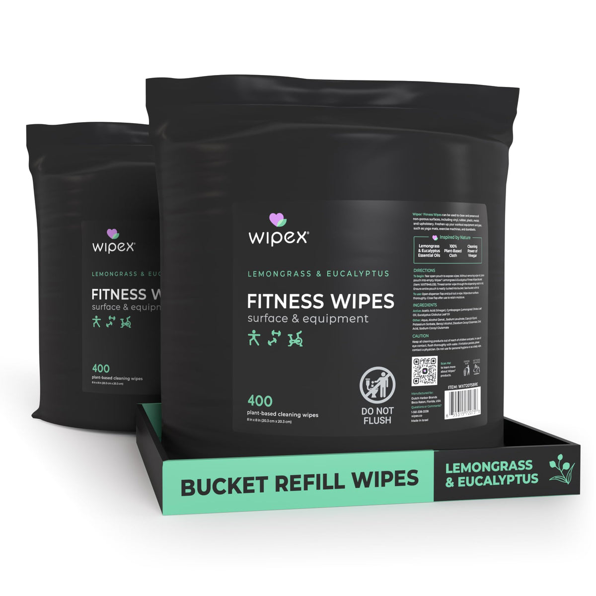 Wipex Yoga Mat Cleaner Gym Wipes - Plant-Based Lemongrass, Eucalyptus & Vinegar Wipes for Fitness Equipment & All Purpose Gym Cleaning - Safe for Peloton Bikes & Treadmills - 400 Count