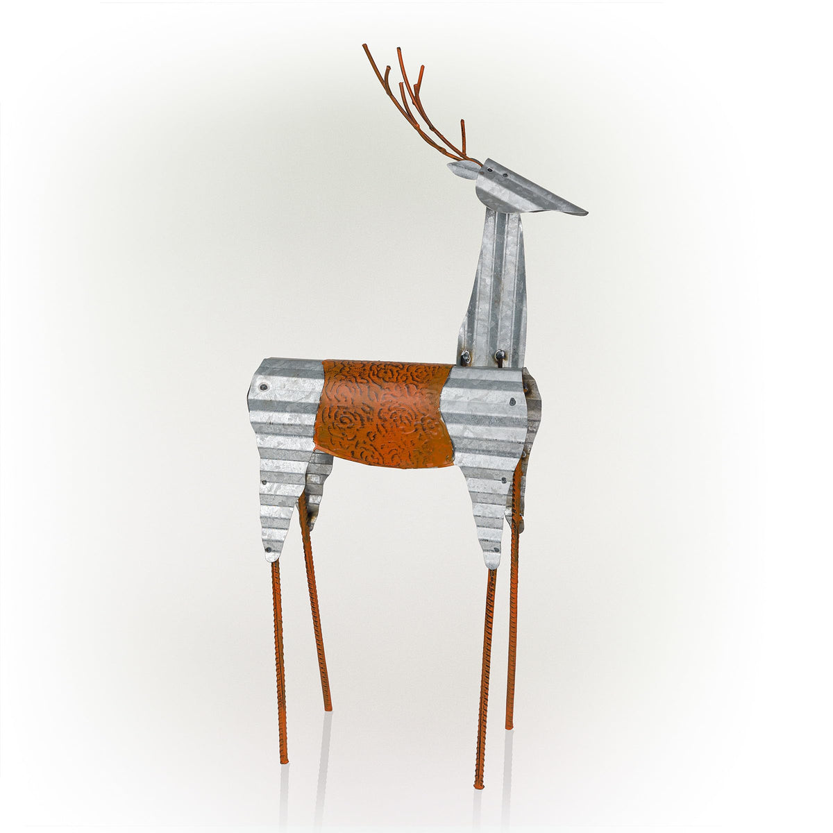 Alpine Corporation 30" H Outdoor Metal Rustic Standing Reindeer Lawn Christmas Holiday Decoration, Christmas Decoration