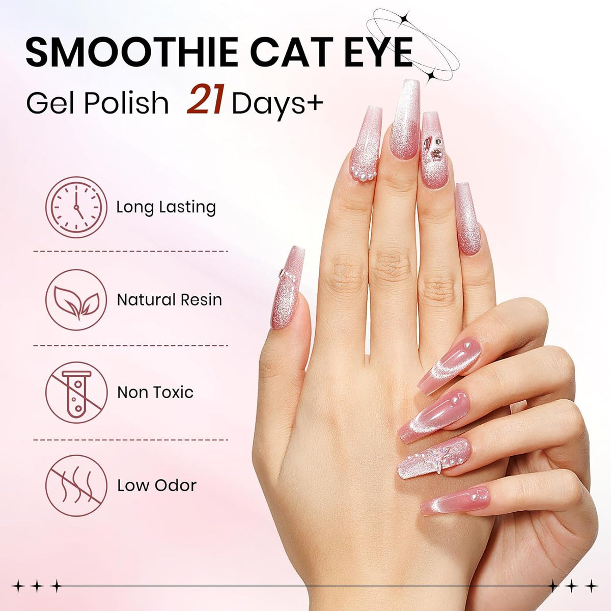 Pink Cat Eye Gel Nail Polish, Holographic Magnetic Gel Nail Polish Glitter Shimmer Effect with Magnet Soak Off U V Salon DIY at Home, 0.5 OZ