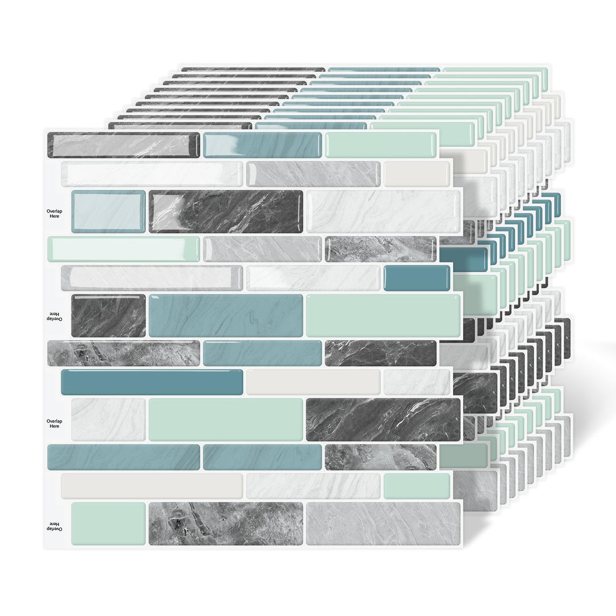 MOONFUN 10 Sheet Peel and Stick Backsplash Tiles, 12 X 12 Inch Blue Green Self Adhesive Tile Sticker for Backsplash Kitchen,Bathroom