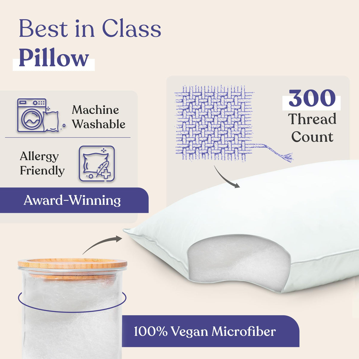 FluffCo Zen Fluff Pillows - Down Alternative King Size Pillow - Bed Pillow for Sleeping Made in USA - Luxury Hotel-Quality Pillow - 100% Cotton, 300 Thread Count (King Size Soft 1 Pack)