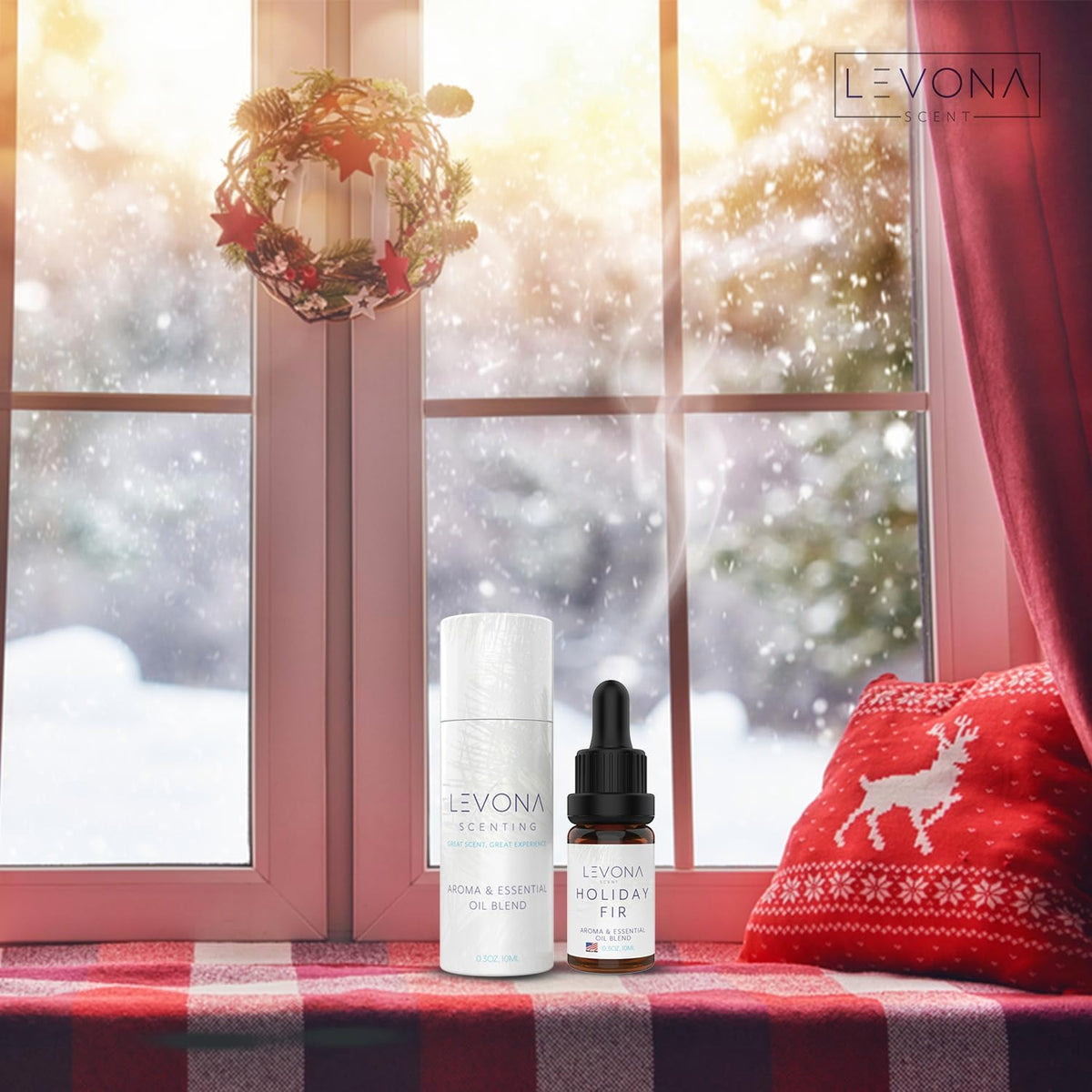 Levona Scent Christmas Essential Oils for Diffuser: Holiday Fir Essential Oil for Diffusers for Home - Essential Oils with Notes of Sandalwood & Amber Oil - Winter Fir and Balsam Fragrance - 10Ml