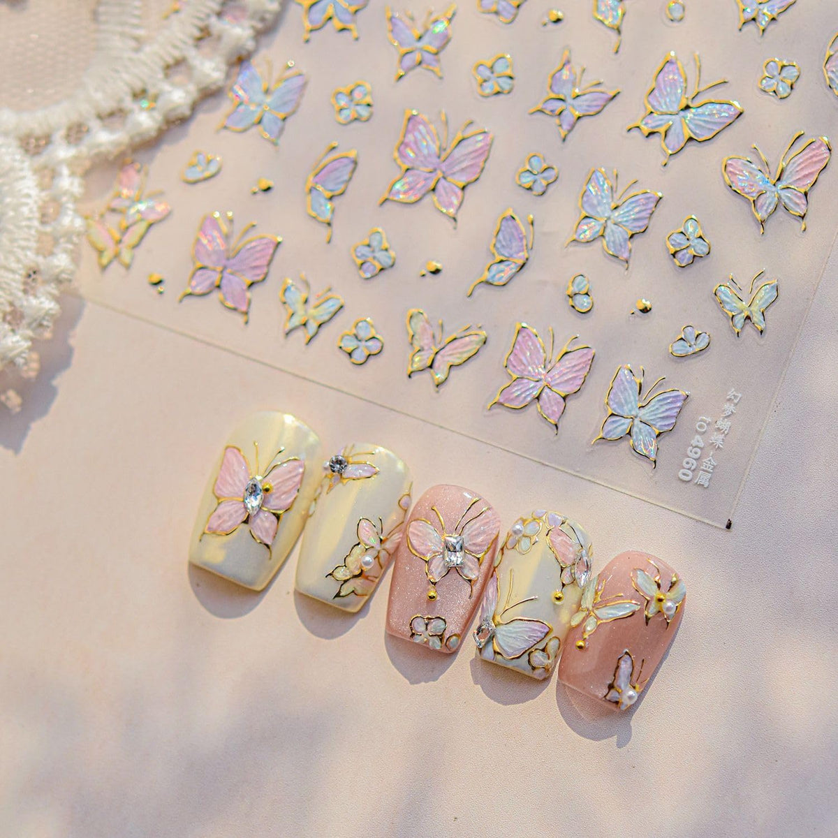 Colorful Butterfly Nail Art Stickers Glitter Sparkly Butterfly Nail Stickers 5D Embossed Nail Decals Accessories Gold Edge Metal Butterfly Nail Art Supplies for Women DIY Decorations