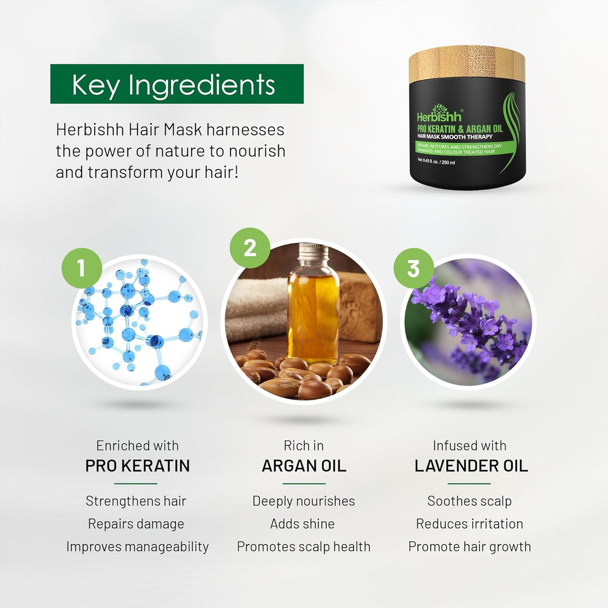 Herbishh Argan Hair Mask-Deep Conditioning & Hydration For Healthier Looking Hair for very Dry, Weak, Stressed Out Hair, No Sulphates, No Parabens