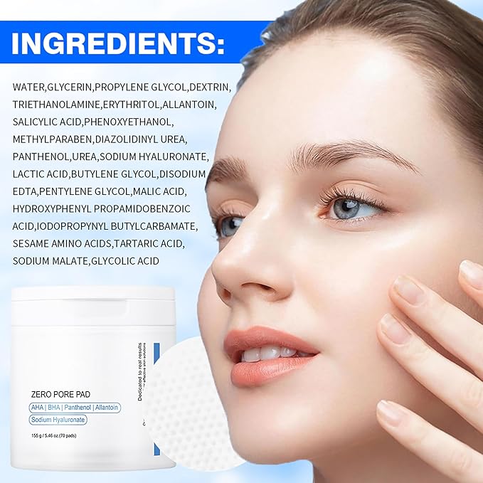 Salicylic Acid Toner Cotton Pads For Face, with AHA BHA Glycolic acid Gentle Exfoliator Pore Cleaner & Minimizer Blackhead Whitehead Remover for Oily and Acne-Prone Skin 70 Sheets