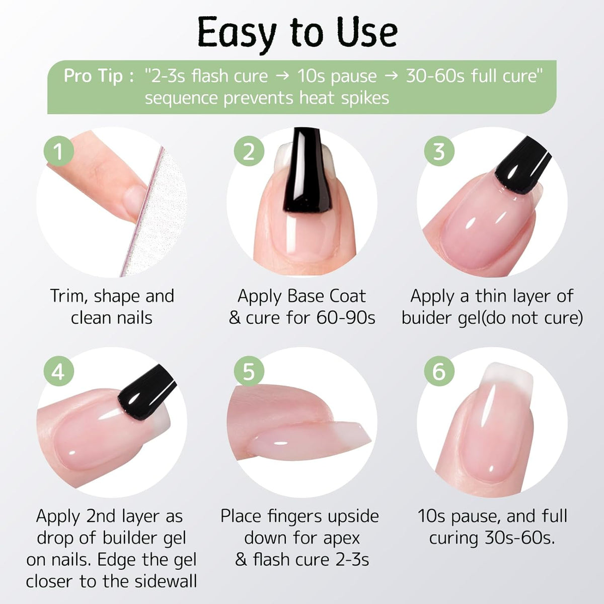 Builder Gel for Nails, 2 Pack Crystal Clear Soft Polish Fast Self-leveling Apex Strength Thickness Enhancement Building Thin Weak Nail, Beginners Home DIY Salon Manicure (U V Light Needed)
