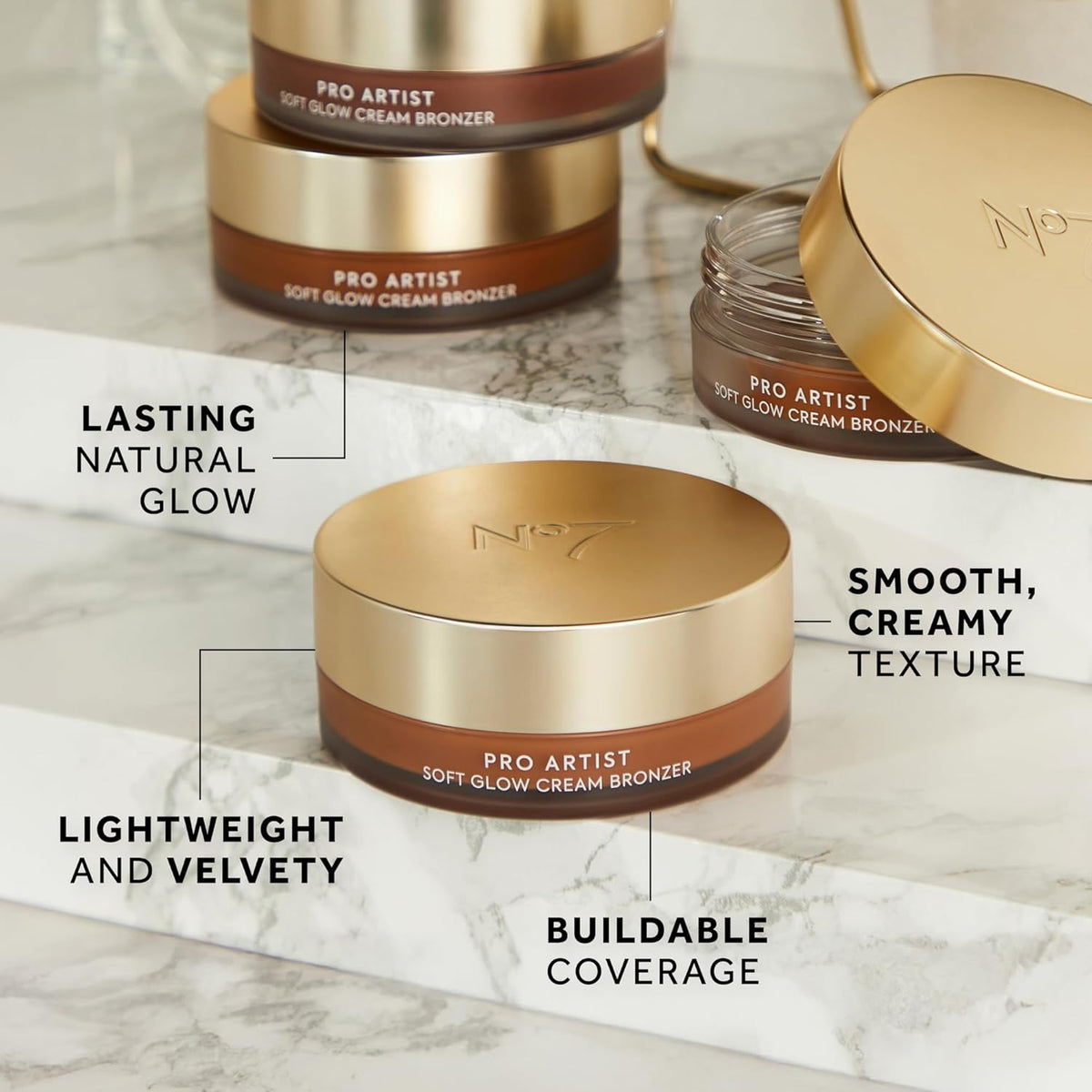 No7 Pro Artist Soft Glow Cream Bronzer Makeup - Blendable Bronzer Cream with a Lightweight Formula - Customizable Face Makeup for a Natural, Sun-Kissed Glow - Medium (1.26 Oz)