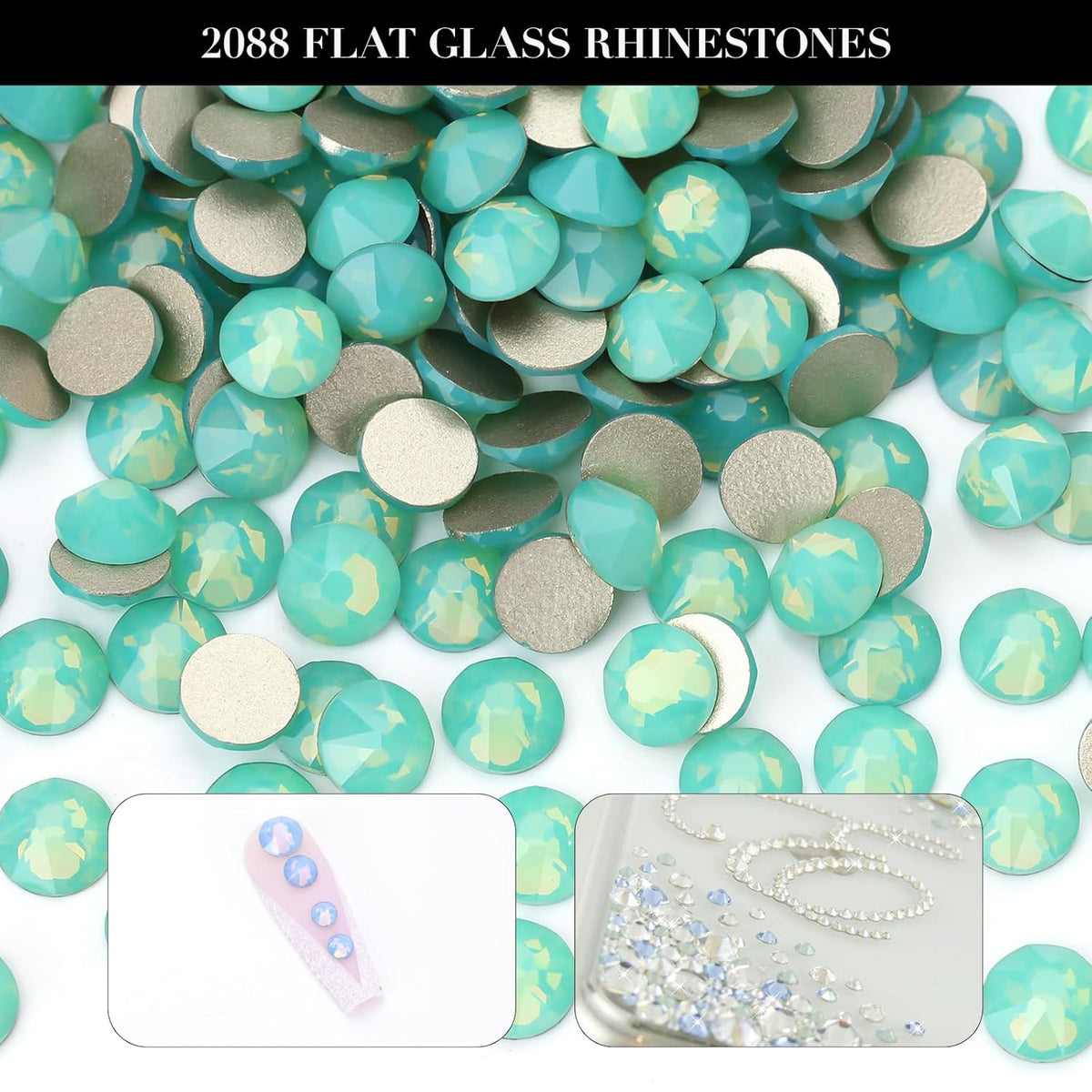 Novani Green Opal Rhinestones 288pcs Flat Back Round Rhinestone Style 2088 Sparkly Crystal Gemstones for Nail Art and Crafting SS30,6.4-6.6mm