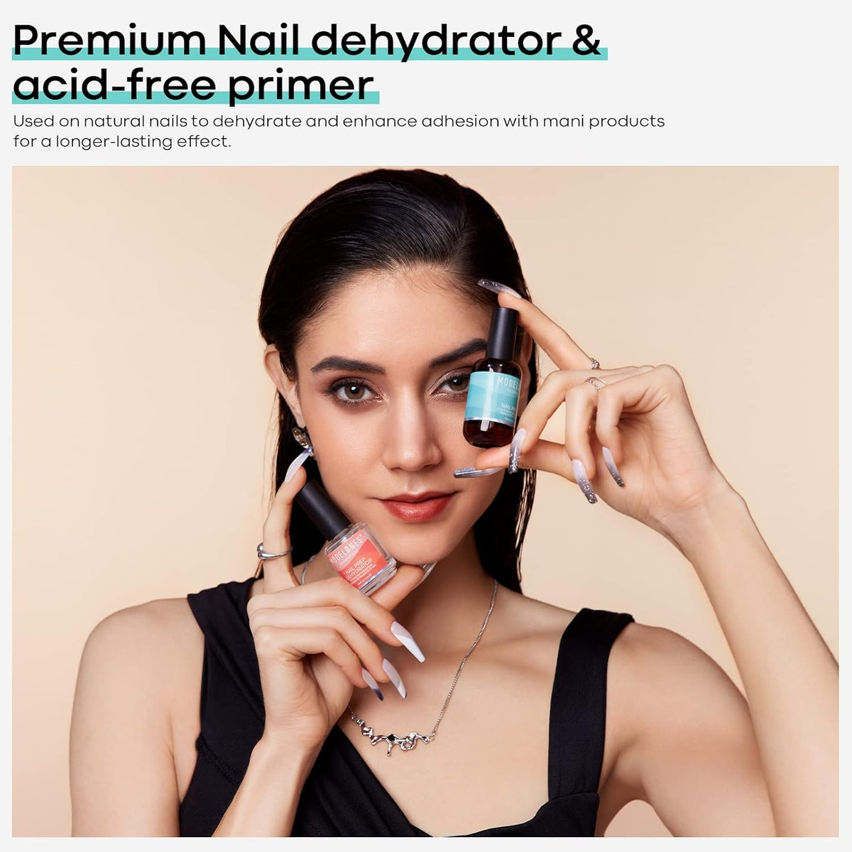 modelones 4 Pcs Nail Dehydrator and Primer, 15 ml Acid Free Natural Prep Dehydrate & Bond Primer Hema-Free Bonding for Nail Supplies