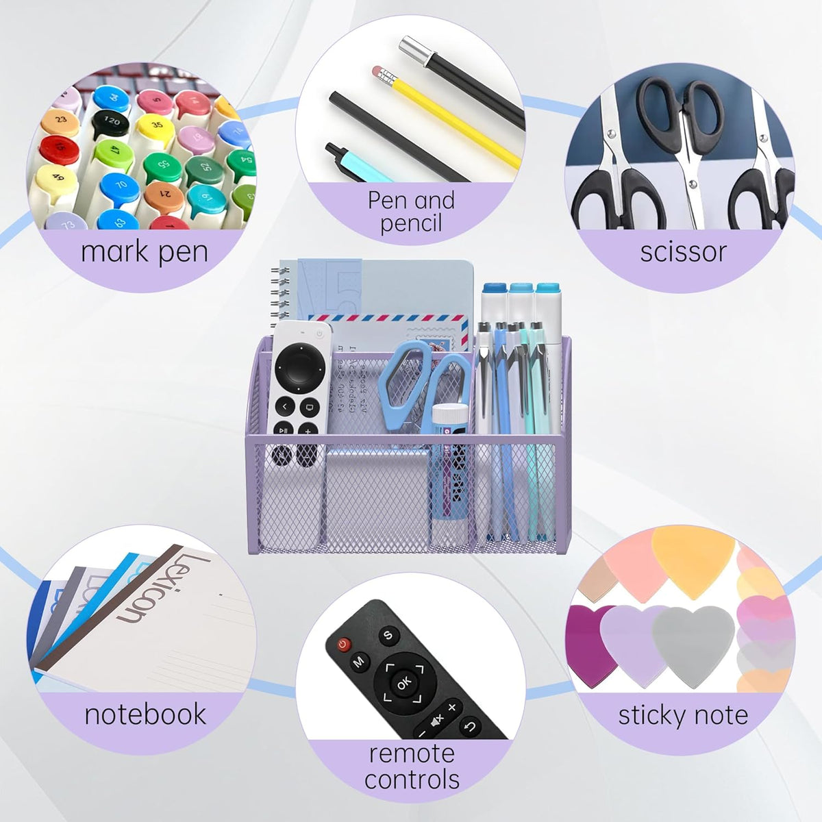 YINGHUA Strong Magnetic Pen Holder for Whiteboard and Refrigerator 3 Compartments Metal Mesh Organizer Space Saving Shelf for Office School Home and Locker - Purple