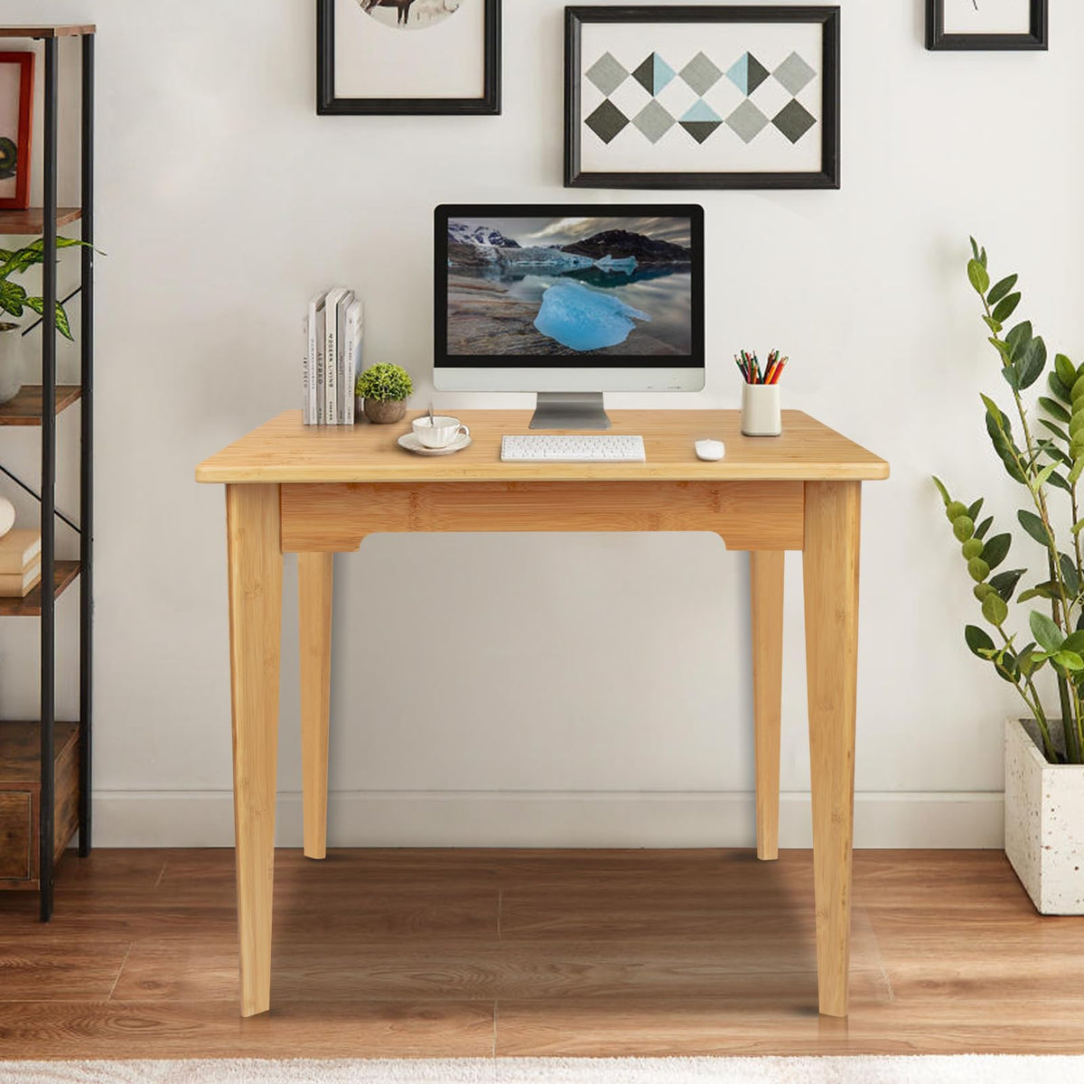 Maydear 27.5 Inch Small Bamboo Computer Desk, Home Office Desk Writing Table for Small Spaces, Modern Work Simple Study Table for Bedroom, Living Room, Home and Office
