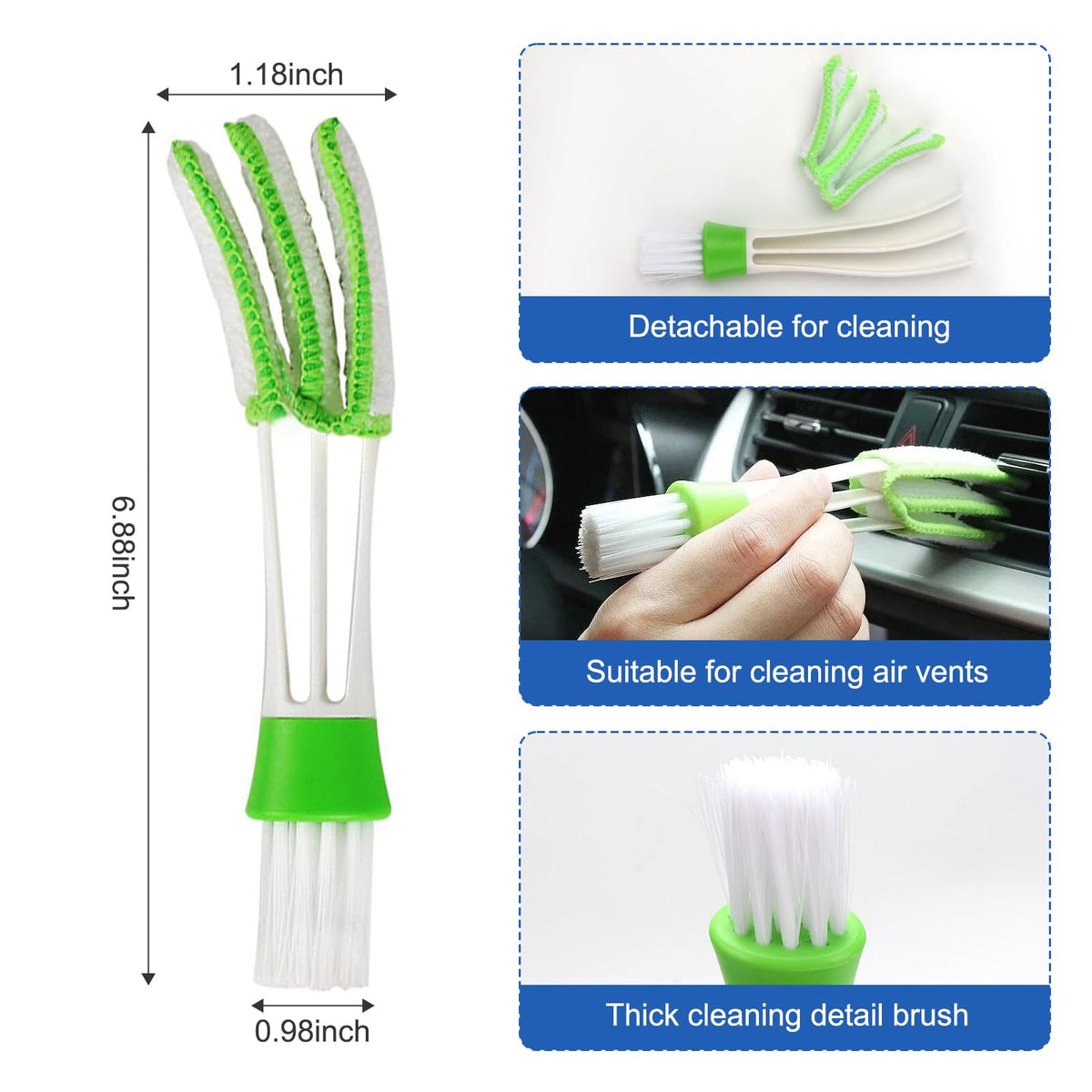 Auto Car Detailing Brush Set Car Interior Cleaning Kit Includes 3 Boar Hair Detail Brush,3 Wire Brush, 3 Air Vent Brush for Cleaning Car Interior Exterior, Dashboard Engines Leather Wheel