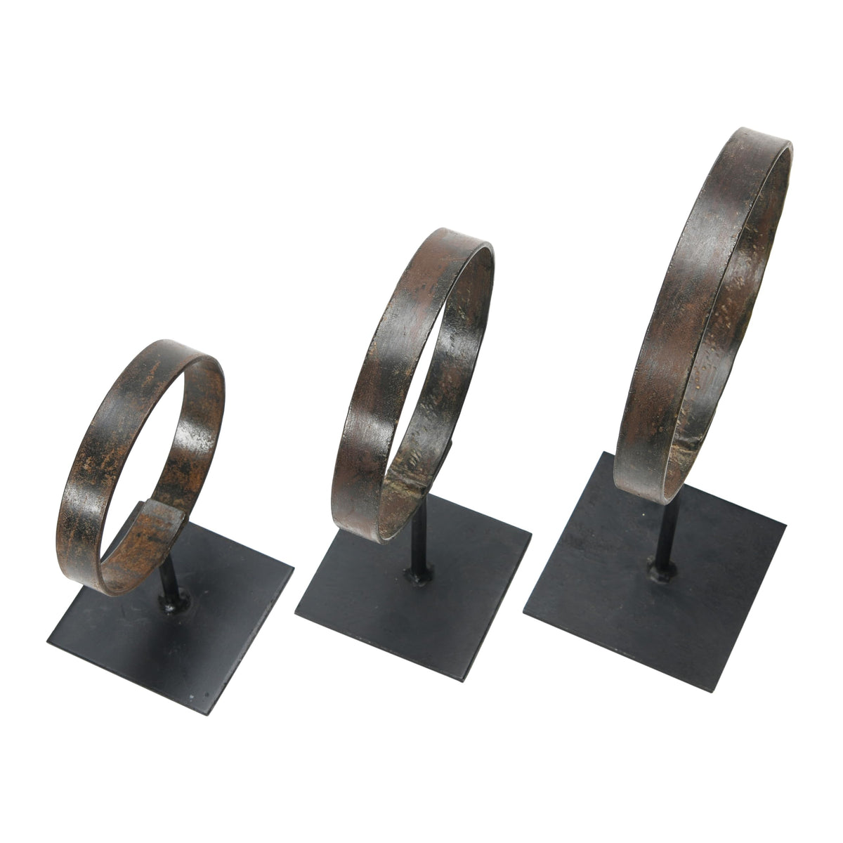 Creative Co-Op Decorative Modern Found Metal Rings on Stands, Black, Set of 3