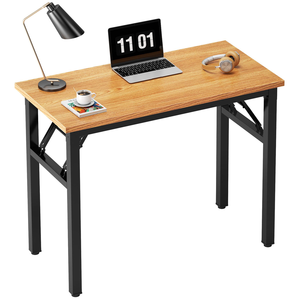 Need Folding Computer Desk - 31.5 Inch Foldable Office Writing Work Study Kids Student Teacher Home Bedroom Table for Small Space, Teak & Black