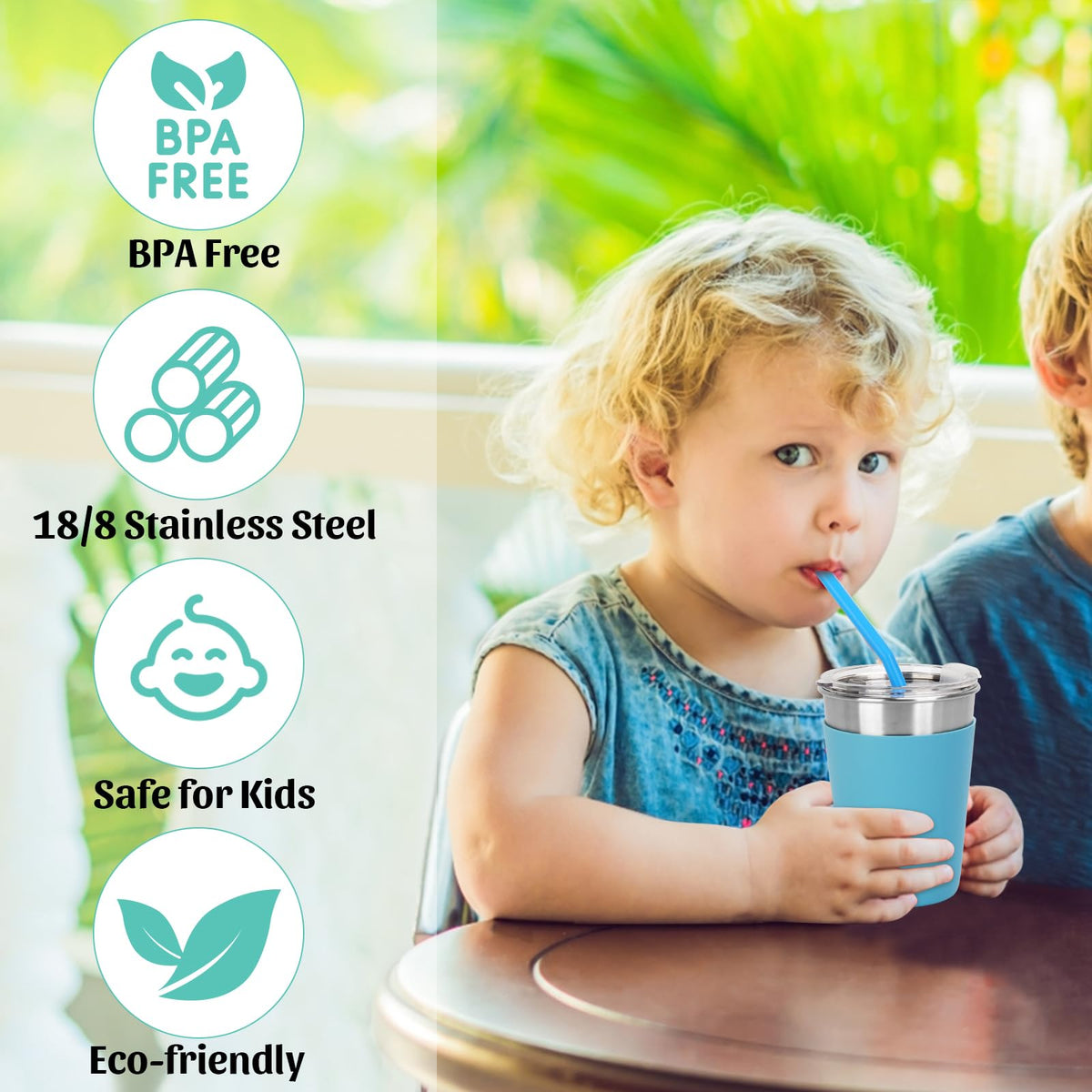 Rommeka Stainless Steel Sippy Cup, 5-Pack Kids & Toddler Cups with Silicone Sleeves and Straws, Dishwasher Safe, 12 Oz Kids Tumblers For Travel or At Home