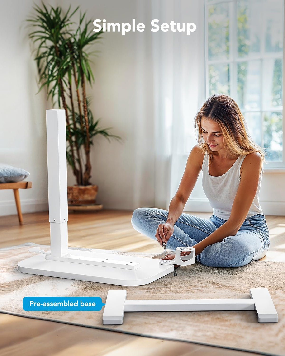 HUANUO Bedside Table with Wheels, Height-Adjustable Rolling Computer Cart, Overbed Table with Cup Holder, Pneumatic Laptop Standing Desk for Home Office, White (27.6" x 15.7")