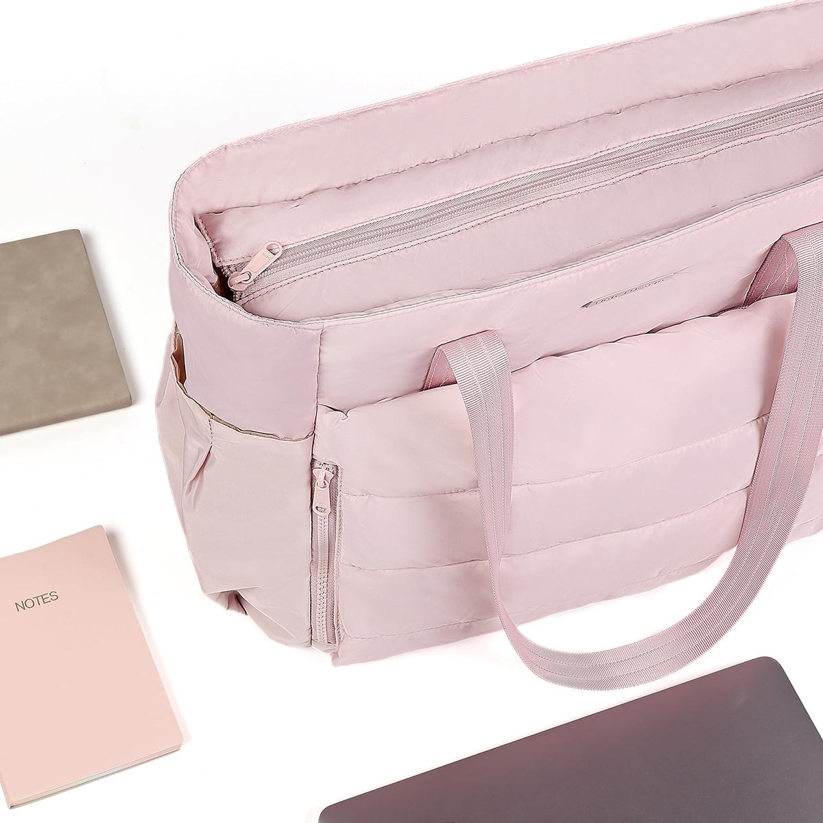 NISHEL Travel Puffy Tote Bag For Women, Ultra-Lightweight Large Tote Purse For Office Day And a Short Weekend Getaway, Pink