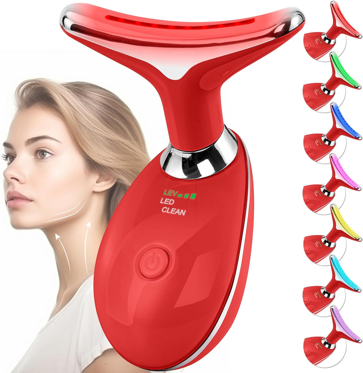 Facial Massager Red-Light-Therapy-for-Face and Neck, Face 𝖲 culpting Wand with 7 Color (Bright Red)