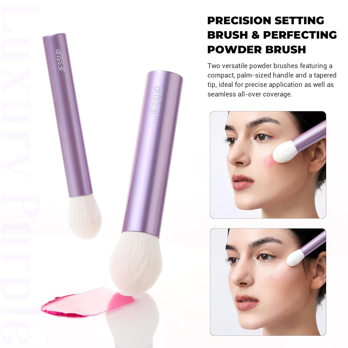 Jessup Makeup Brushes Set 4pcs Face Kabuki Brush for Foundation Contour Powder Blush Bronzer and Highlighter, Premium Synthetic Fiber Cruelty-Free, Luxury Purple T517