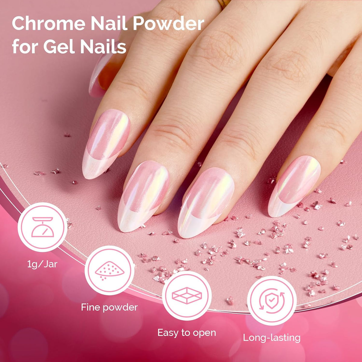 MelodySusie Chrome Nail Powder for Gel Nails, Aurora Fine Glitter Powder Mirror Effect Pigment Pearlescent Mermaid Pigment Pearl Glitter for Home DIY Salon Use