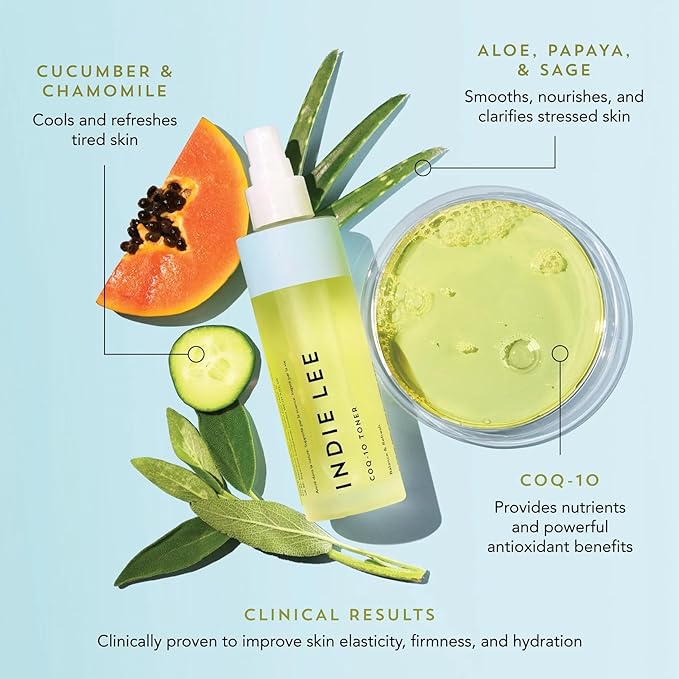 Indie Lee CoQ-10 Face Toner - Refreshing, Hydrating Mist for All Skin Typed - Hyaluronic Acid, Aloe + Chamomile - Alcohol + Essential Oil-Free Facial Toner (125ml)
