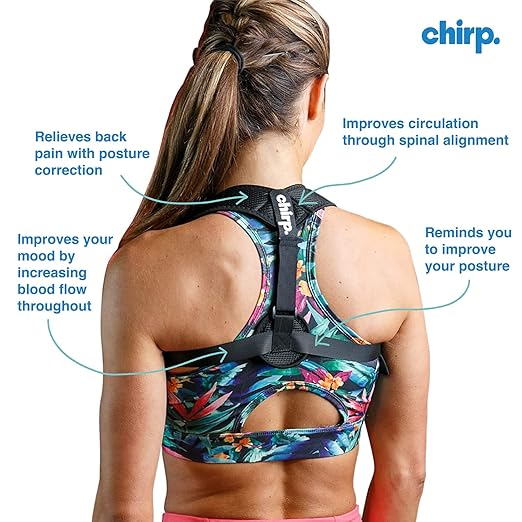 Chirp Wellness Duo: Upper Back Posture Corrector & Vibrating Foam Roller for Pain Relief, Spinal Alignment, and Deep Tissue Therapy - Black