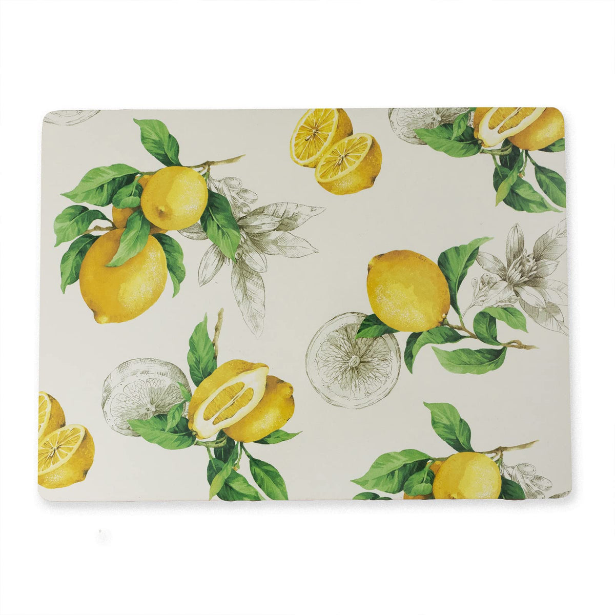 Benson Mills Cork Placemats Set of 4, Thick Cork Place Mats for Kitchen and Dining Tables, Easy Clean Table Mats (12" x 16" Rectangular Set of 4, Lemons)