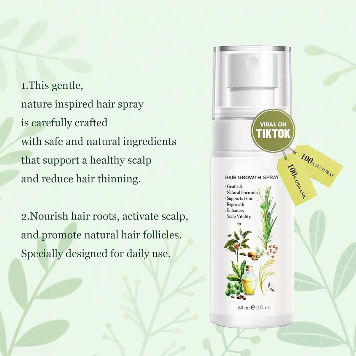 Natural Hair Growth Oil Spray:Rosemary Castor Batana Oil & Rice Water Lotion for Hair Growth ，Promotes Fuller Follicles for Women & Men – All Hair Type