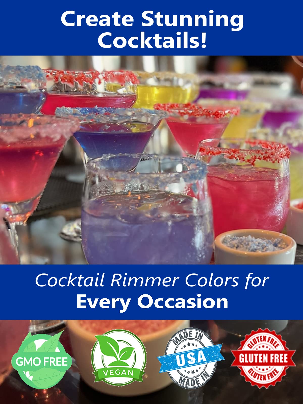 Snowy River Americas Cocktail Sugar - Kosher All Natural Red, White, and Blue Cocktail Rimmer and Coffee Rimmer (Americas, 1lb Bag)