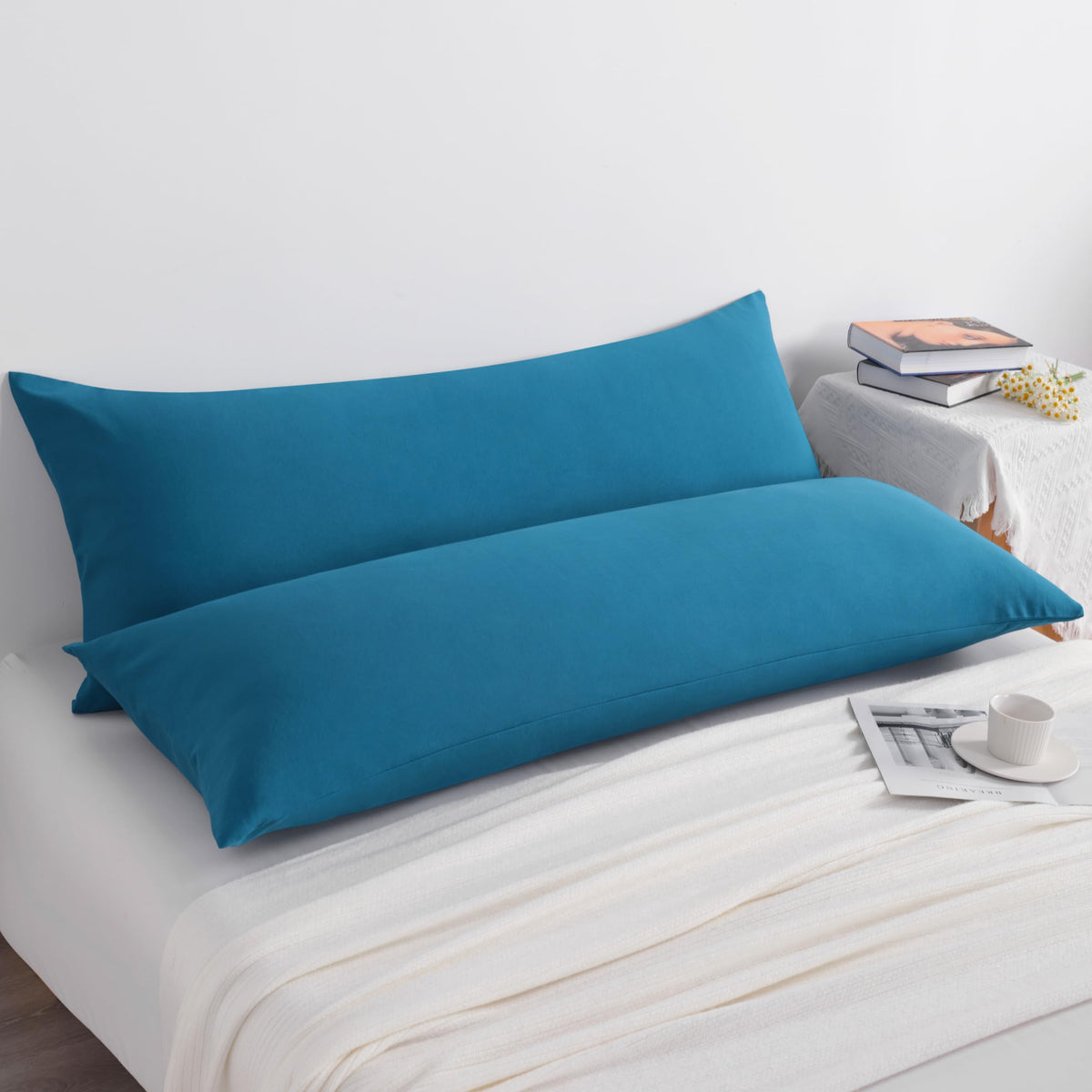 NTBAY Body Pillow Cases Set of 2, 2 Pack Brushed Microfiber 20x54 Pillow Cases, Soft, Wrinkle, Fade, Stain Resistant Teal Blue Pillow Cases with Envelope Closure, 20x54 Inches, Teal Blue
