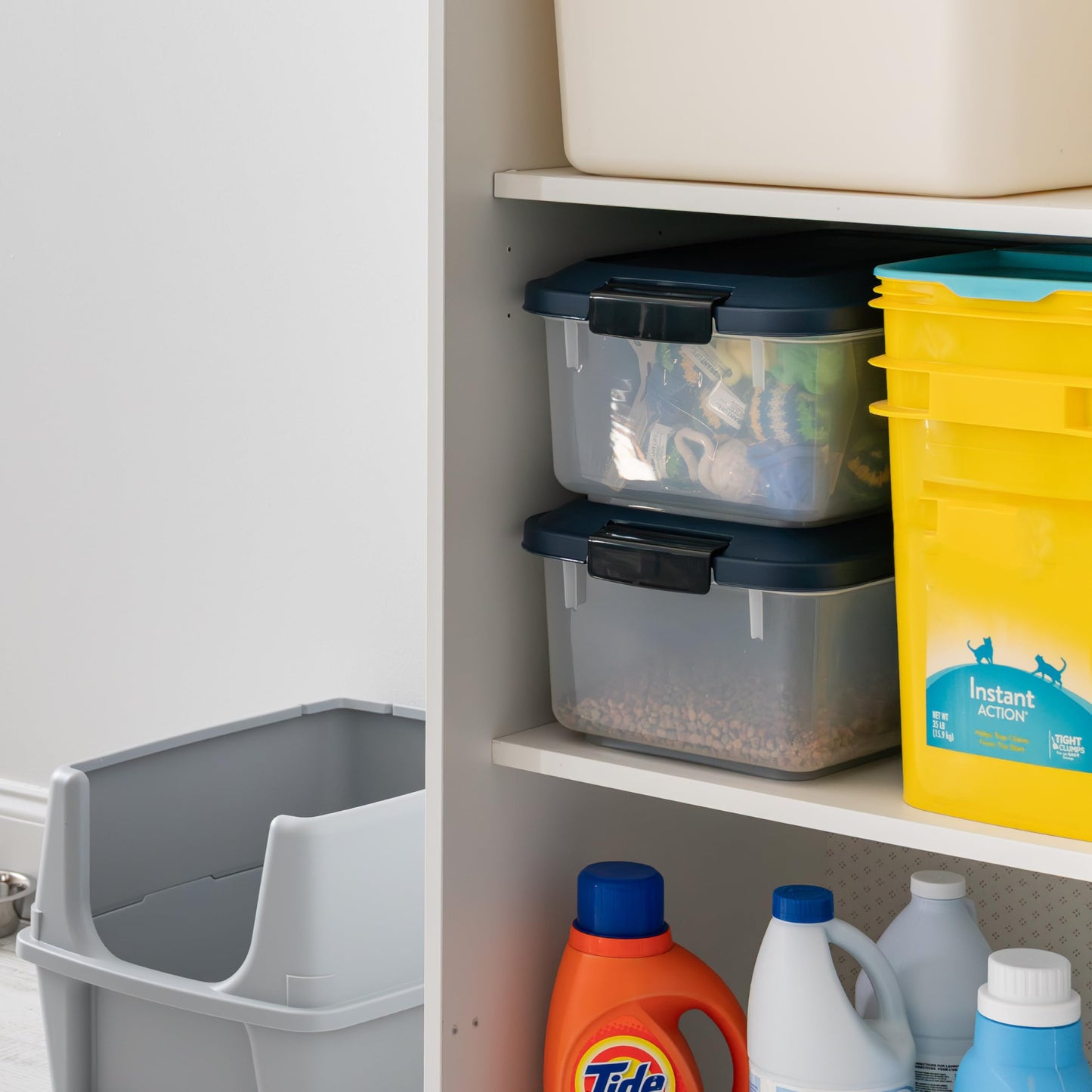 IRIS USA WeatherPro Airtight Pet Food Storage Container, Up to 14 lbs, Dog Cat Bird and Other Pet Food Storage Bin Keep Pests Out Translucent Body BPA Free Stackable, 2 Pack, Navy