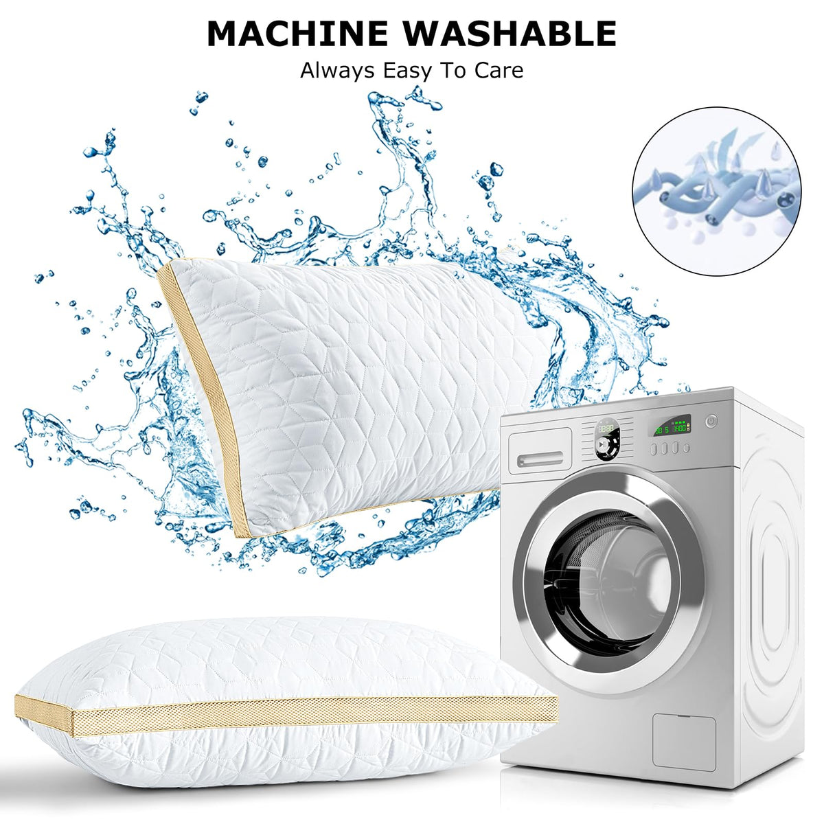 Pillows Queen Size Set of 2, Luxury Hotel Quality Queen Pillows for Sleeping 2 Pack, Cooling Soft Down Alternative Gusseted Bed Pillow, Comfortable and Supportive, Machine Washable